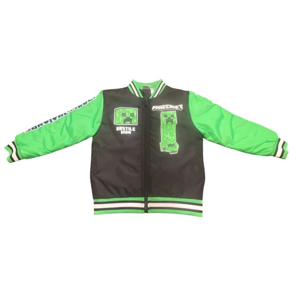 Minecraft Creeper Varsity Bomber Jacket Kids 6/7 Survival Mode Zip Green Gamer